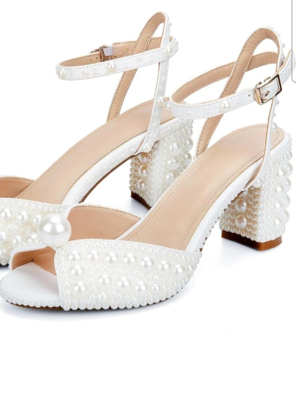 Pearl Embellished Platform Heels Womens EU 37 US 6.5 White Bridal Wedding Formal
